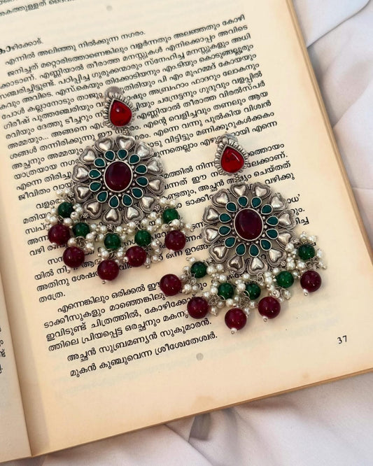 Silver Lookalike Multicolor Chandbali Danglers