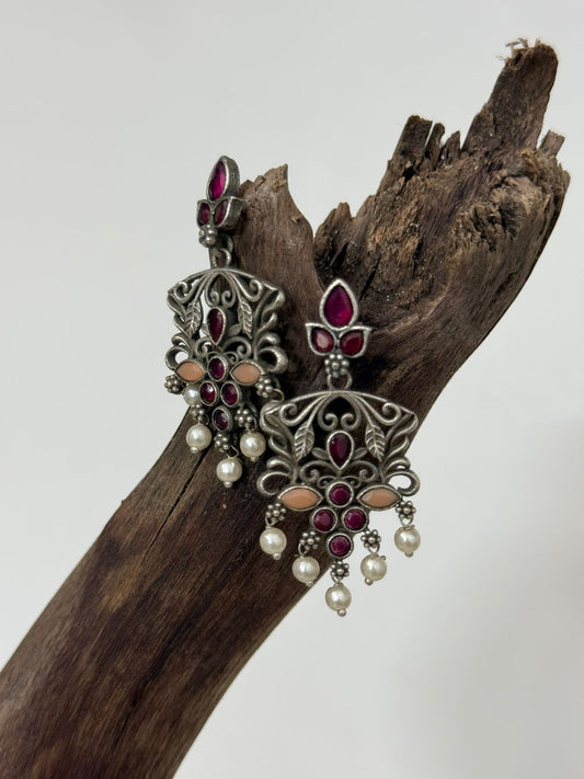 Silver Lookalike Flower Motif Danglers