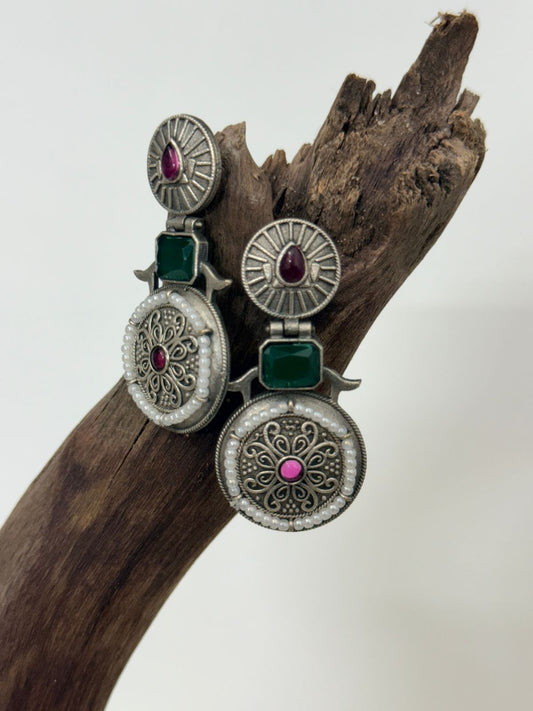 Silver Lookalike Multicolor Flower Motif Danglers