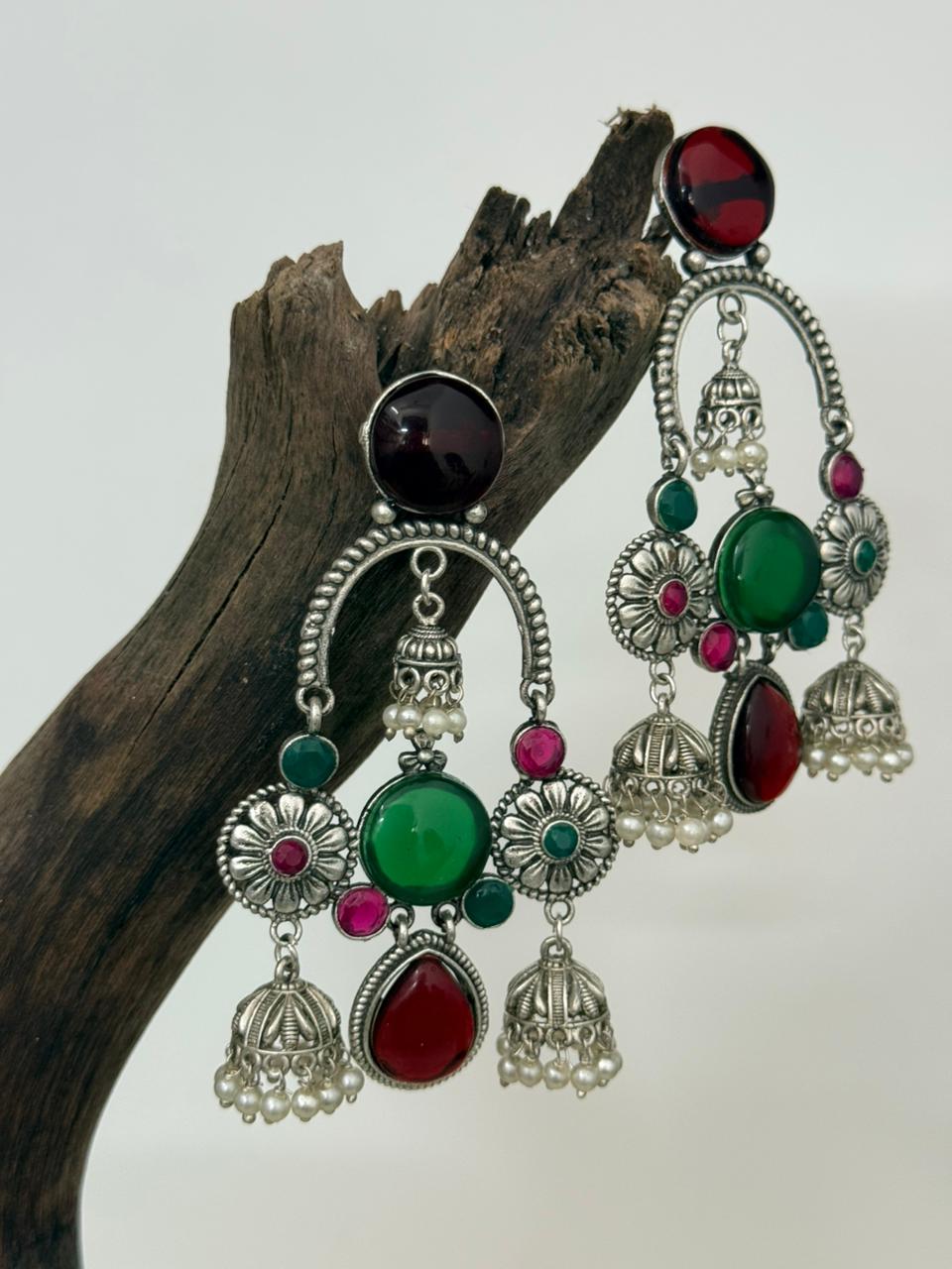 Silver Lookalike Multicolor Long Danglers