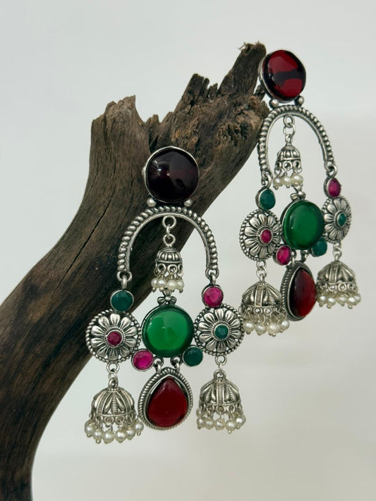 Silver Lookalike Multicolor Long Danglers