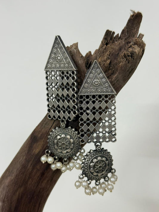 Silver Lookalike Long Net Danglers