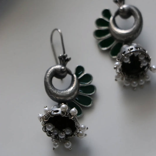 Silver Lookalike Peacock Hook Jhumka