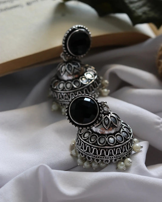 Silver Lookalike Black Stud Jhumka