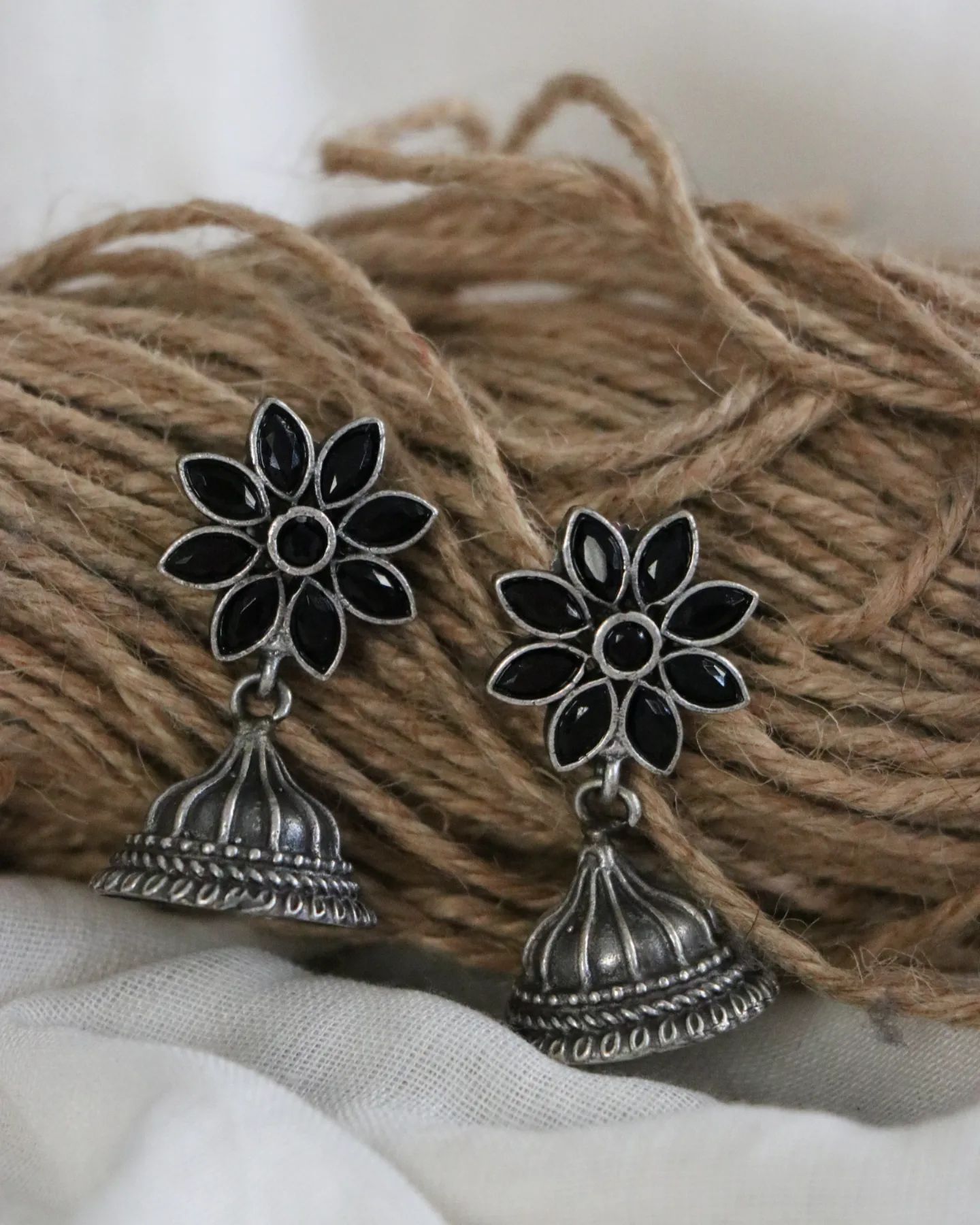 Silver Lookalike Flower Stud Jhumka