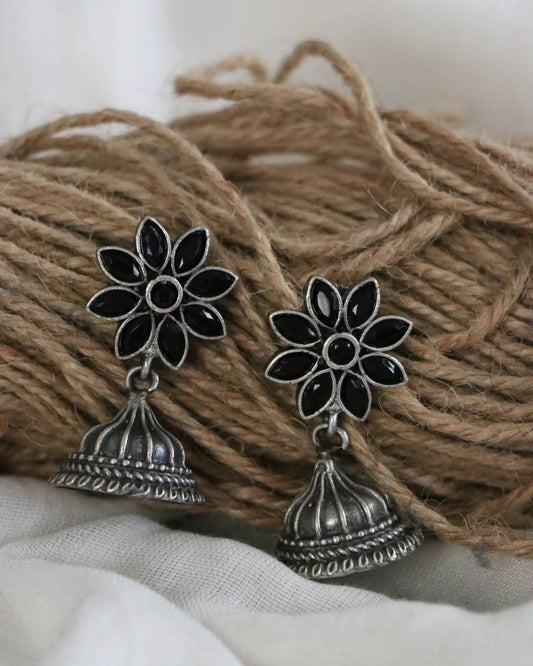 Silver Lookalike Flower Stud Jhumka