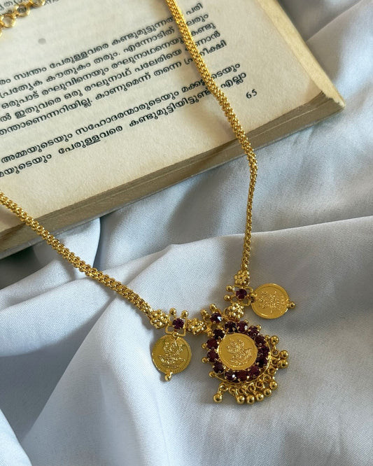 Ruby Stones With Coin Pendants Gold Polished Necklace