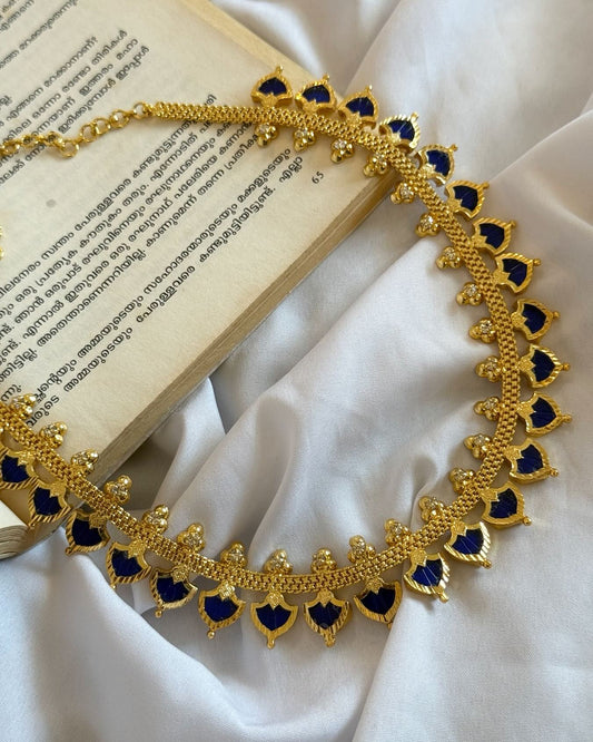 Blue Palakka With Stones Gold Polished Necklace