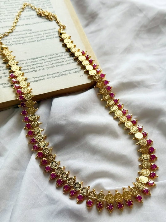 Ruby Stones With Coins Gold Polished Necklace