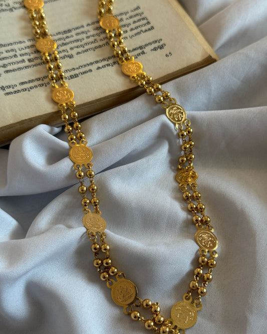 Lakshmi Coin Double Chain Gold Polished Necklace