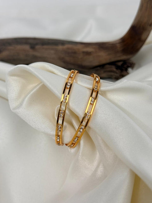 Double Stones In Parallel Lines Kids Bangles