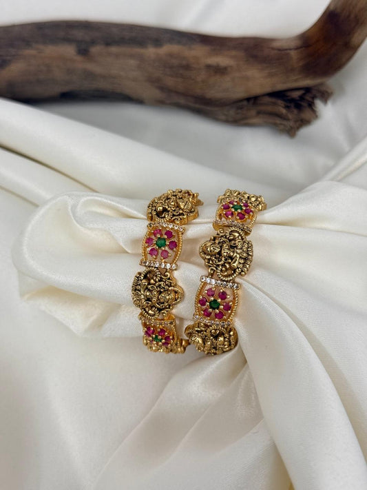 Lakshmi Motif With Multi Stones Kids Bangles
