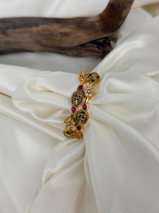 Lakshmi Motif With White Flower And Multi Stones Kids Bangles