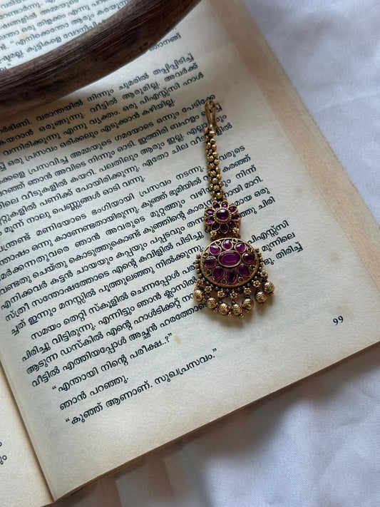 Premium Quality Non Idol Ruby Stone Maanga Tikka