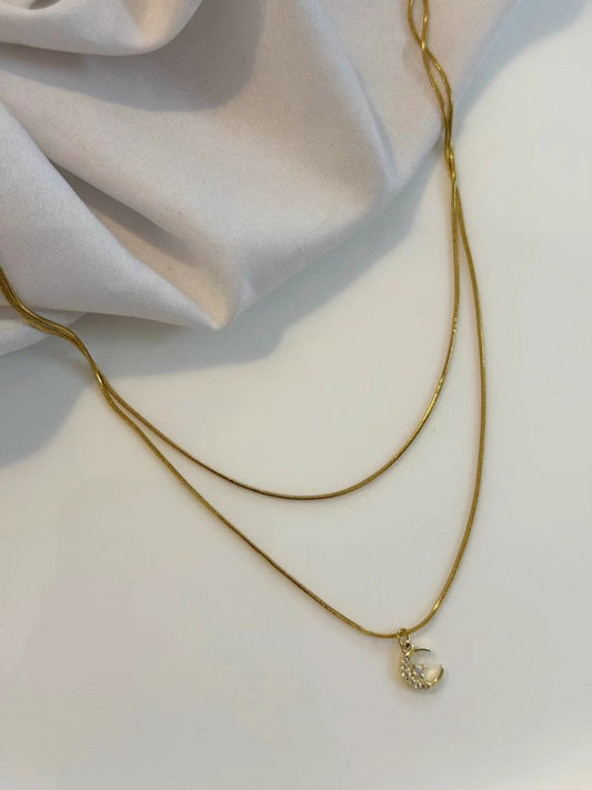 Anti-Tarnish Stainless Steel Double Layer Moon Star Chain