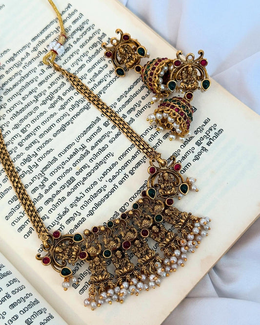 Peacock Lakshmi Motif Choker With Earrings