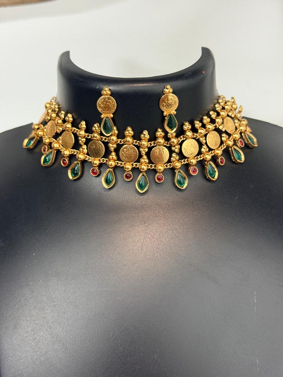 Multicolor Drops With Coin Choker With Earrings