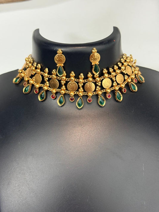 Multicolor Drops With Coin Choker With Earrings