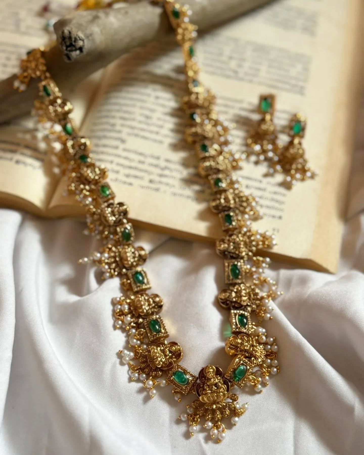 Green Lakshmi Idol Long Haaram With Earrings
