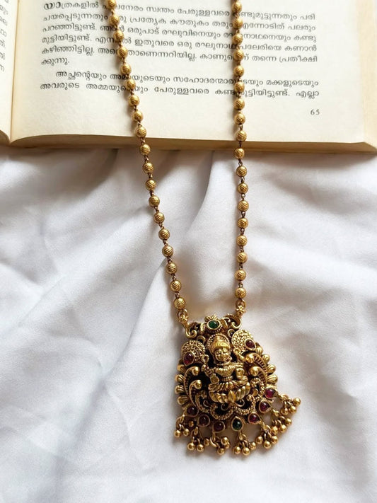 Lakshmi Pendant In Gold Haaram With Earrings