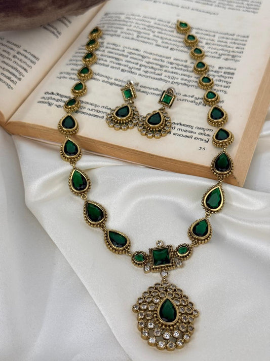 Jyothika Inspired Emerald Haaram With Earrings
