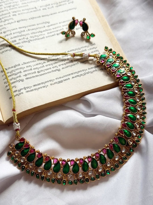 Multicolor Peacock Necklace With Earrings