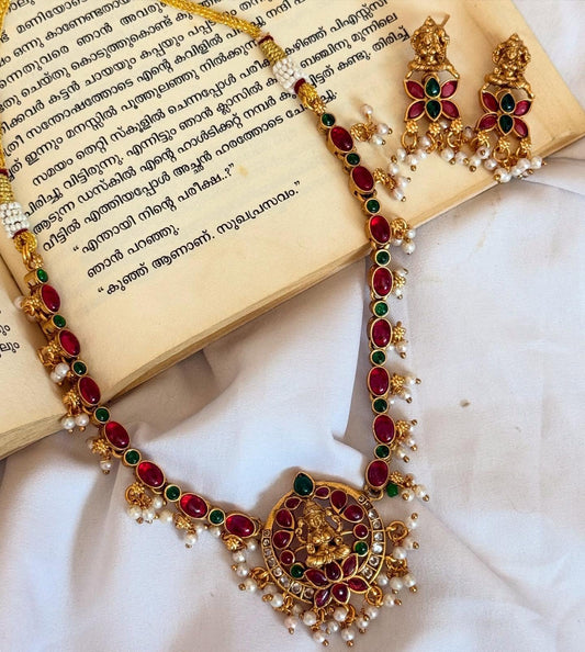 Multicolor Lotus Lakshmi Necklace With Earrings