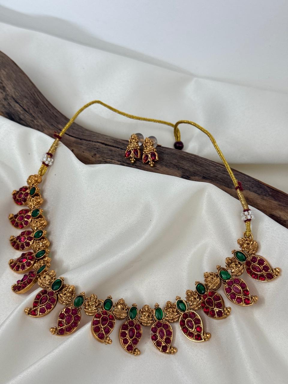 Multicolor Mango And Lakshmi Necklace With Earrings