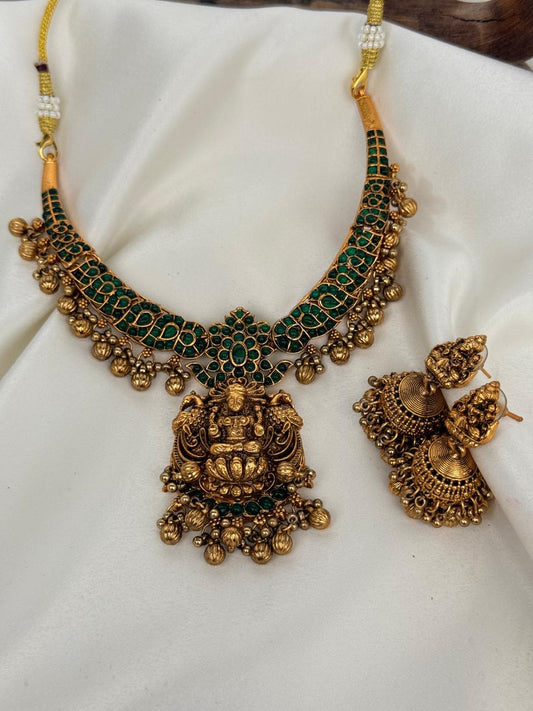 Green Lakshmi Hasli  Necklace With Earrings