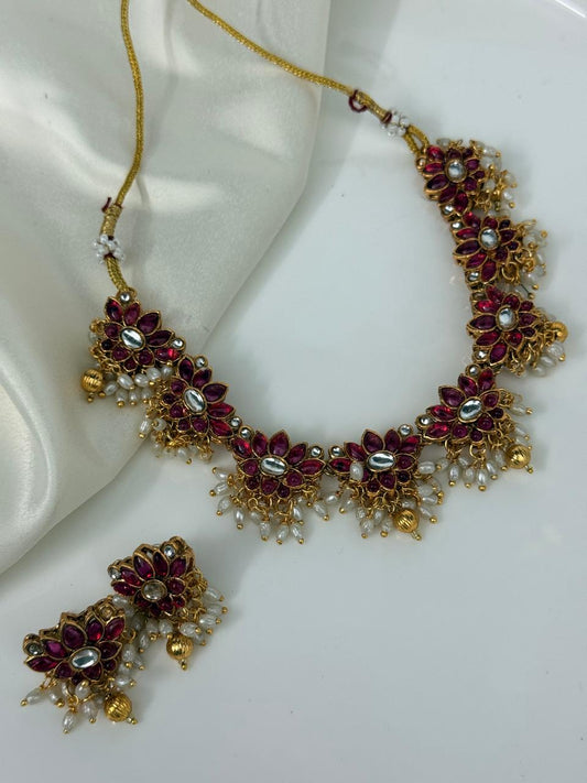 Pink And White Lotus Necklace With Earrings