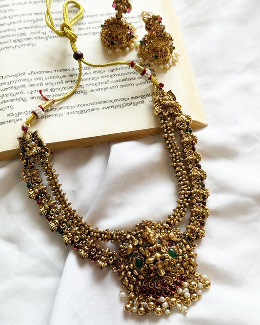 Double Layer Single Pendant Necklace With Earrings