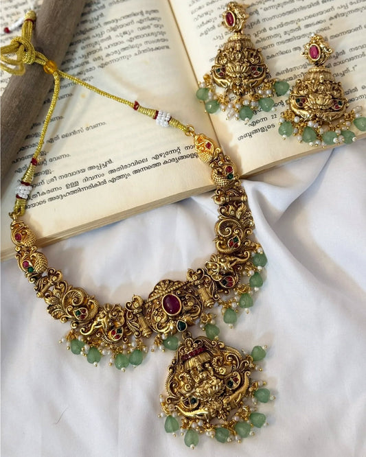 Heavy  Pastal Green Hangings Necklace With Earrings