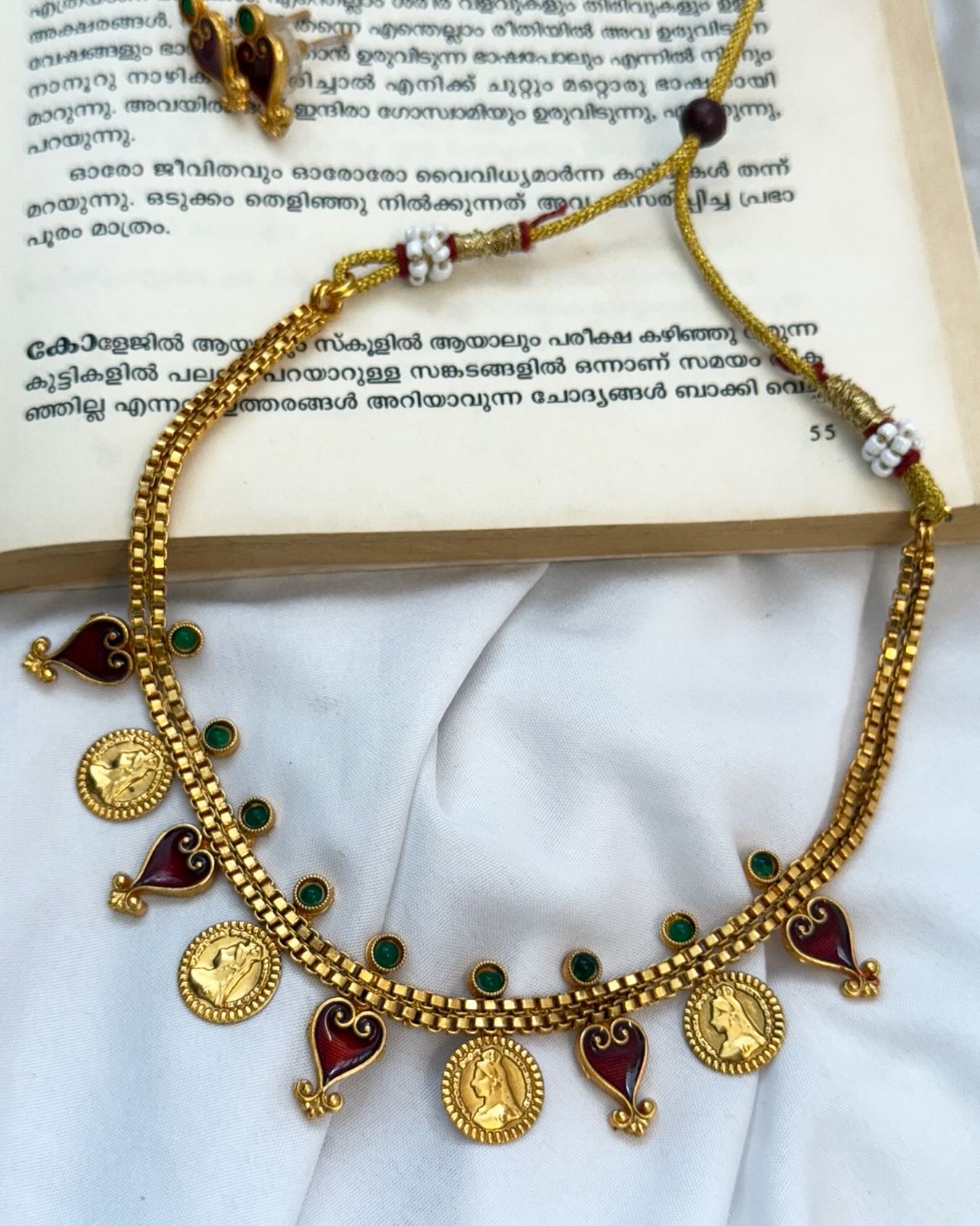 Red Palakka Coin Necklace With Earrings