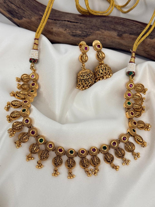 Mehandi Gold Multicolor Necklace With Earrings