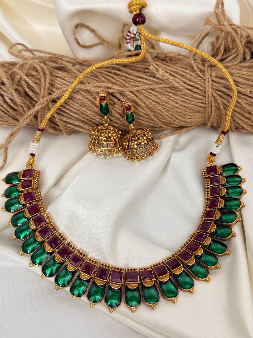 Palakka Necklace With Jhumkas