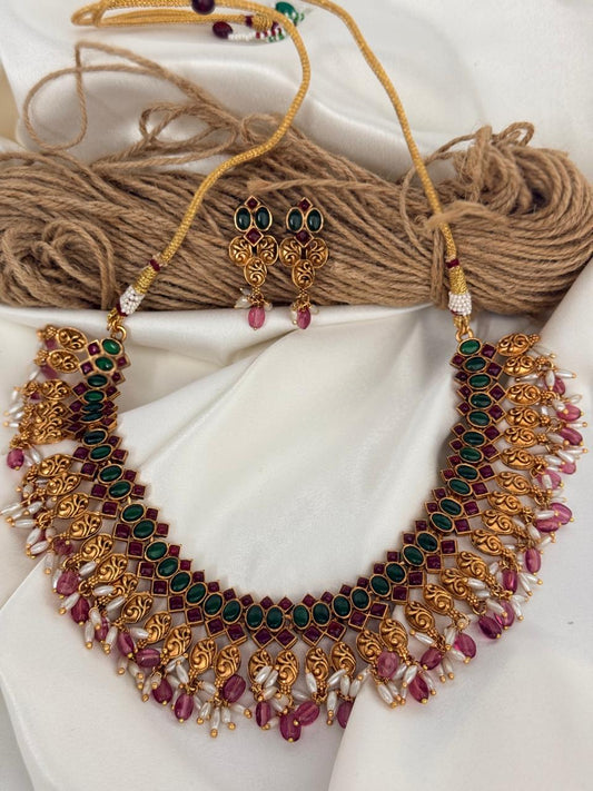 Multicolor Stones Necklace With Earrings