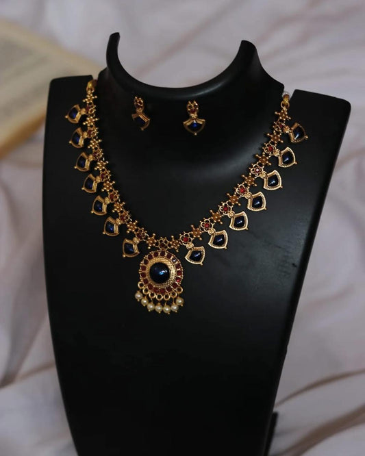 Blue Palakka Necklace With Earrings