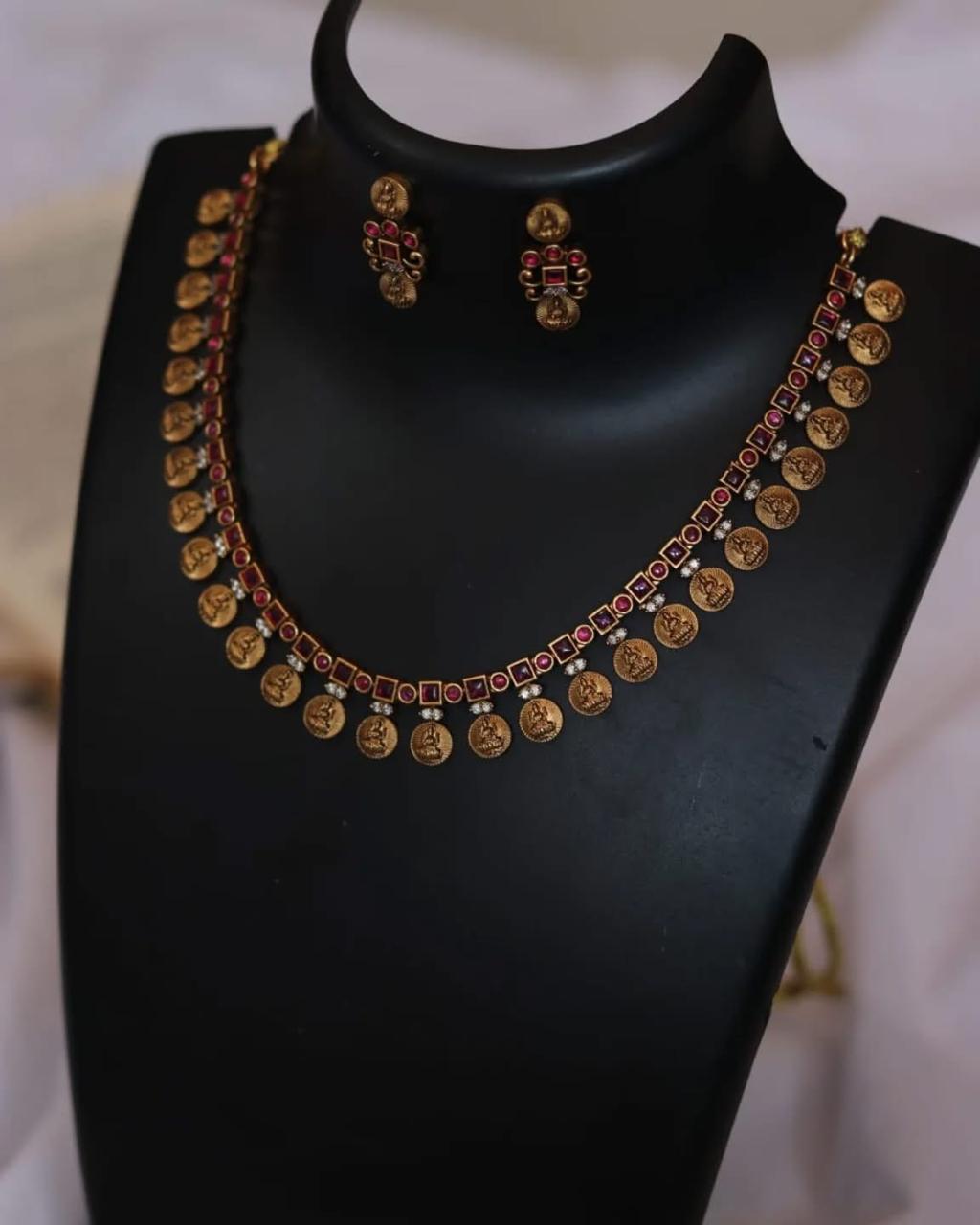 Ruby Stone Lakshmi Pendant Premium Necklace With Earrings