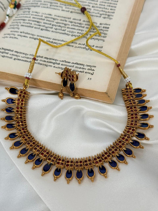 Blue Traditional Palakka Necklace With Earrings
