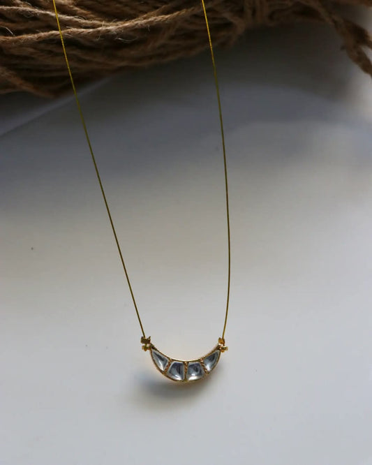 Jadau Kundan White Moon Pendant Handmade Necklace