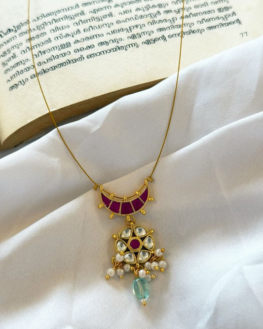 Jadau Kundan Moon - Flower Pendants Handmade Necklace With Earrings