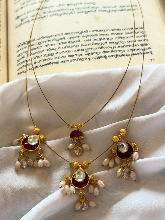 Double Layer Jadau Kundan Handmade Necklace With Earrings