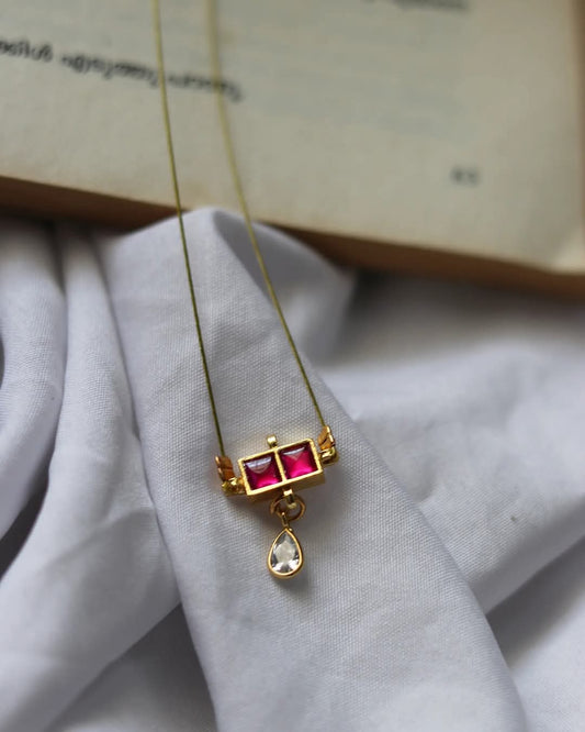 Double Stone Jadau Kundan Bar With White Polki Drop Handmade Necklace