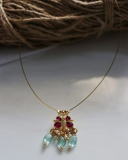 Jadau Kundan Butterfly Pendant Handmade Necklace
