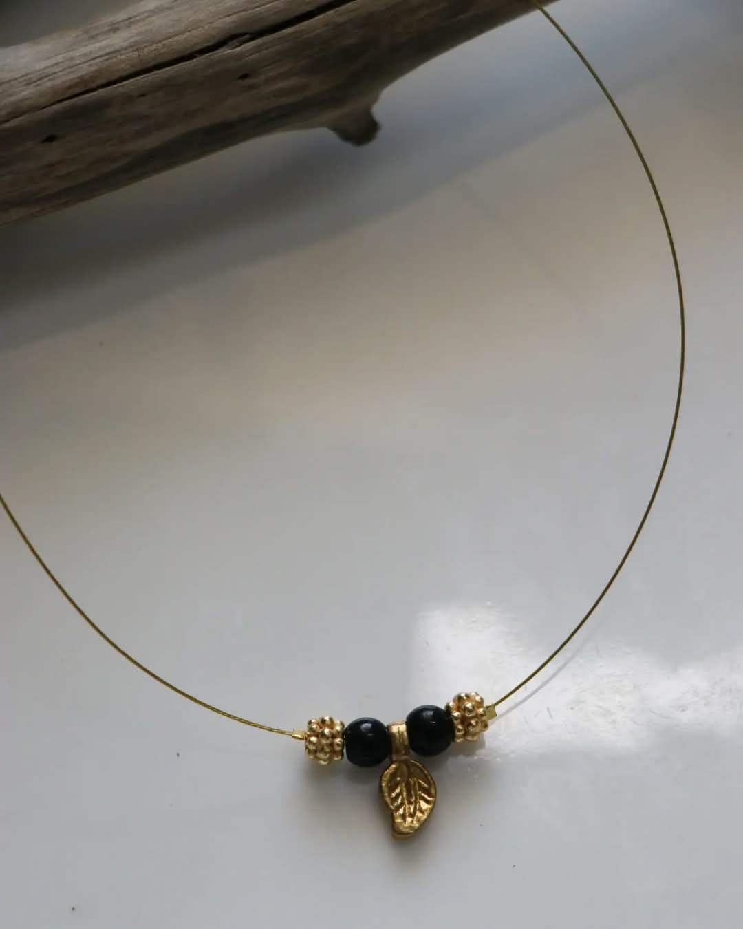 Brass Leaf Charm With Flower Spacer Handmade Necklace