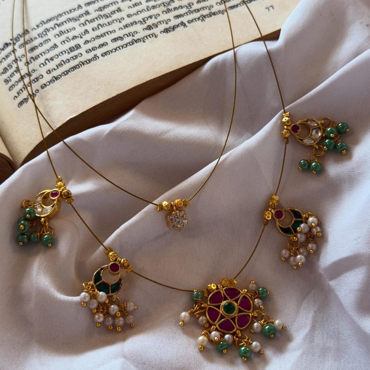 Double Layer Jadau Kundan Multiple Pendants Handmade Necklace With Earrings