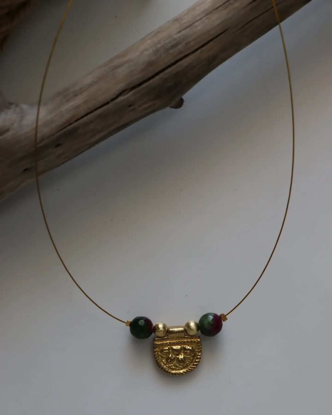 Brass Charm With Semi Precious Stones Handmade Necklace