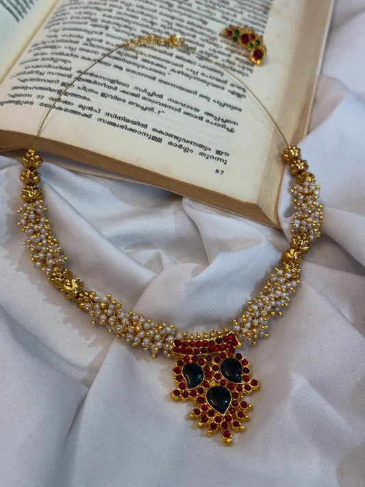 Kemp Pendant With Pearl Bunch And Premium Spacer Beads Handmade Necklace With Earrings