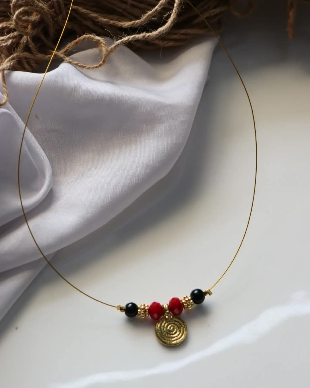 Brass Coin Charm With Flower Spacer And Beads Handmade Necklace