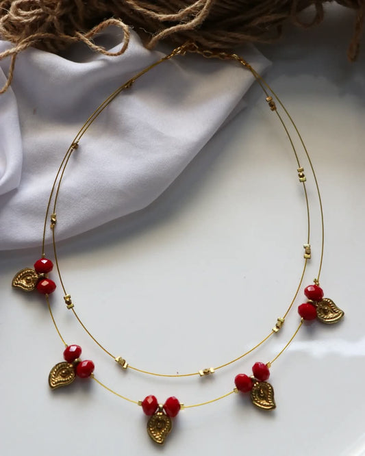 Double Layer Brass Mango Charms And Facet Beads Layer Handmade Necklace